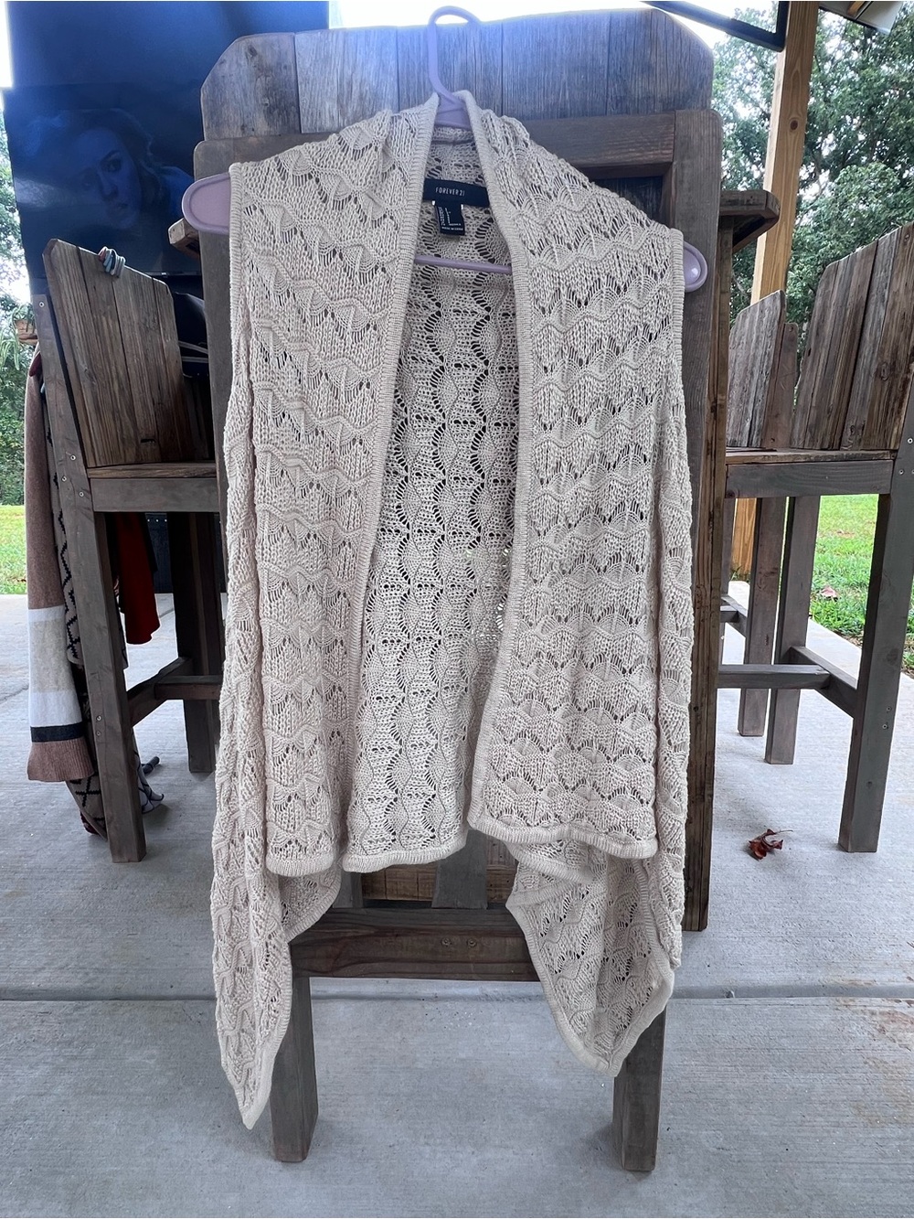 Forever 21 Cream Open-Front Lace Knit Draped Cardigan